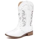 LAURMOSA Kids Cowgirl Boots for Girls Western Square Toe Girls Sparkle Boots Zipper Mid Calf Low Heel Horse Riding for Toddler Little Big Kids
