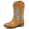 LAURMOSA Kids Cowgirl Boots for Girls Western Square Toe Girls Sparkle Boots Zipper Mid Calf Low Heel Horse Riding for Toddler Little Big Kids