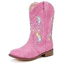 LAURMOSA Kids Cowgirl Boots for Girls Western Square Toe Girls Sparkle Boots Zipper Mid Calf Low Heel Horse Riding for Toddler Little Big Kids