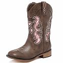 LAURMOSA Kids Cowgirl Boots for Girls Western Square Toe Girls Sparkle Boots Zipper Mid Calf Low Heel Horse Riding for Toddler Little Big Kids