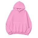 Lauweion Women Solid Basic Fleece Letter Loose Hoodie Sweatshirt Long Sleeve Kangaroo Pocket Drop Shoulder Pullovers Top