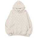 Lauweion Women Solid Basic Fleece Letter Loose Hoodie Sweatshirt Long Sleeve Kangaroo Pocket Drop Shoulder Pullovers Top