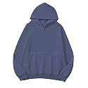 Lauweion Women Solid Basic Fleece Letter Loose Hoodie Sweatshirt Long Sleeve Kangaroo Pocket Drop Shoulder Pullovers Top