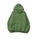 Lauweion Women Solid Basic Fleece Letter Loose Hoodie Sweatshirt Long Sleeve Kangaroo Pocket Drop Shoulder Pullovers Top