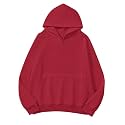 Lauweion Women Solid Basic Fleece Letter Loose Hoodie Sweatshirt Long Sleeve Kangaroo Pocket Drop Shoulder Pullovers Top