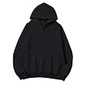 Lauweion Women Solid Basic Fleece Letter Loose Hoodie Sweatshirt Long Sleeve Kangaroo Pocket Drop Shoulder Pullovers Top