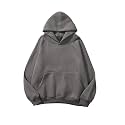 Lauweion Women Solid Basic Fleece Letter Loose Hoodie Sweatshirt Long Sleeve Kangaroo Pocket Drop Shoulder Pullovers Top