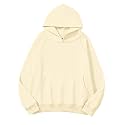 Lauweion Women Solid Basic Fleece Letter Loose Hoodie Sweatshirt Long Sleeve Kangaroo Pocket Drop Shoulder Pullovers Top