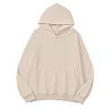 Lauweion Women Solid Basic Fleece Letter Loose Hoodie Sweatshirt Long Sleeve Kangaroo Pocket Drop Shoulder Pullovers Top