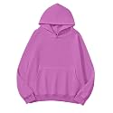 Lauweion Women Solid Basic Fleece Letter Loose Hoodie Sweatshirt Long Sleeve Kangaroo Pocket Drop Shoulder Pullovers Top
