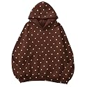 Lauweion Women Solid Basic Fleece Letter Loose Hoodie Sweatshirt Long Sleeve Kangaroo Pocket Drop Shoulder Pullovers Top