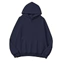 Lauweion Women Solid Basic Fleece Letter Loose Hoodie Sweatshirt Long Sleeve Kangaroo Pocket Drop Shoulder Pullovers Top