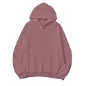 Lauweion Women Solid Basic Fleece Letter Loose Hoodie Sweatshirt Long Sleeve Kangaroo Pocket Drop Shoulder Pullovers Top