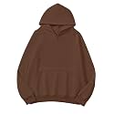 Lauweion Women Solid Basic Fleece Letter Loose Hoodie Sweatshirt Long Sleeve Kangaroo Pocket Drop Shoulder Pullovers Top