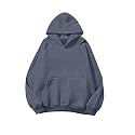 Lauweion Women Solid Basic Fleece Letter Loose Hoodie Sweatshirt Long Sleeve Kangaroo Pocket Drop Shoulder Pullovers Top