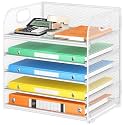 Lavatino 5 Tray Paper Organizer Letter Tray with Handle - Mesh Desk File Organizer, Paper Sorter Organizer for Office, Home or School File Folder Holder - White