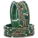 LAVAZZA Stylish Glass Bangles Set For Women and Girls with Golden Zircon Stone &amp; Beads | Fancy Women's Glass Chudi | Diamond Bangles | Women's Fashion Jewellery