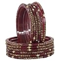 LAVAZZA Stylish Glass Bangles Set For Women and Girls with Golden Zircon Stone &amp; Beads | Fancy Women's Glass Chudi | Diamond Bangles | Women's Fashion Jewellery
