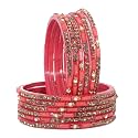 LAVAZZA Stylish Glass Bangles Set For Women and Girls with Golden Zircon Stone &amp; Beads | Fancy Women's Glass Chudi | Diamond Bangles | Women's Fashion Jewellery