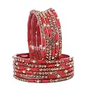 LAVAZZA Stylish Glass Bangles Set For Women and Girls with Golden Zircon Stone &amp; Beads | Fancy Women's Glass Chudi | Diamond Bangles | Women's Fashion Jewellery