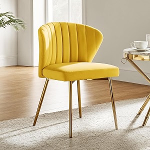 velvet dining chairs modern small armless accent chair with gold metal legs living room upholstered cute side chair elegant tufted back vanity chair for bedroombeauty room yellow