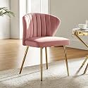 Velvet Dining Chairs, Modern Small Armless Accent Chair with Gold Metal Legs, Living Room Upholstered Cute Side Chair, Elegant Tufted Back Vanity Chair Bedroom/Beauty Room (Light Pink)