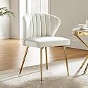 Velvet Dining Chairs, Modern Small Armless Accent Chair with Gold Metal Legs, Living Room Upholstered Cute Side Chair, Elegant Tufted Back Vanity Chair for Bedroom/Beauty Room (Ivory)