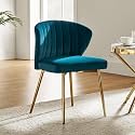 Velvet Dining Chairs, Modern Small Armless Accent Chair with Gold Metal Legs, Living Room Upholstered Cute Side Chair, Elegant Tufted Back Vanity Chair for Bedroom/Beauty Room (Teal)