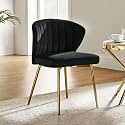 Velvet Dining Chairs, Modern Small Armless Accent Chair with Gold Metal Legs, Living Room Upholstered Cute Side Chair, Elegant Tufted Back Vanity Chair for Bedroom/Beauty Room (Black)