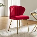 Velvet Dining Chairs, Modern Small Armless Accent Chair with Gold Metal Legs, Living Room Upholstered Cute Side Chair, Elegant Tufted Back Vanity Chair for Bedroom/Beauty Room (Red)
