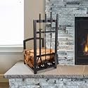 Lavish Home Fireplace Tool Set and Log Rack, Matte Black, 5-Piece-Set