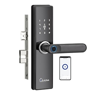 lavna digital smart door lock  6 way unlock  fingerprint mobile app otp pin rfid card and manual key access for wooden doors la16 bluetooth