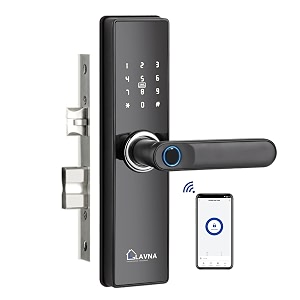 lavna digital smart door lock  6 way unlock  fingerprint mobile app otp pin rfid card and manual key access for wooden doors la16 bluetooth
