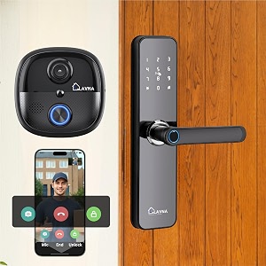 lavna secure x smart door lock  doorbell combo with 8 way access fingerprint wifi  hd video call with 2-way talk lock n bell integration live viewrecording pir sensor ip65 chime