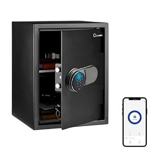 lavna digital safe locker  5 way access  fingerprint mobile app pin otp amp key access  304 grade ss bolts suitable for jewellery cash document amp other valuable of home office tijori gross 49l
