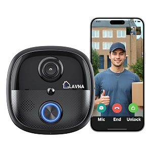 lavna smart wifi video doorbell 2k  instant visitor video call  2-way talk  lock integration available  pir sensor  2mp 1080p resolution  live streaming  plug and play chime  ip65 waterproof