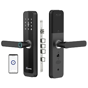 lavna digital smart door lock  6 way unlock  fingerprint mobile app otp pin rfid card and manual key access with 5 bolts for wooden doors la8 bluetooth