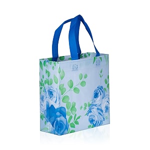 lavya flower printed reusable non woven fabric shopping gift bags for wedding birthday party return gifts small - 95x10x4 blue pack of 10