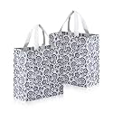 Lavya Flower Printed Reusable Non Woven Fabric Shopping Gift Bags for Wedding, Birthday, Party, Return Gifts (Small - 9.5x10x4, Blue, Pack of 10)