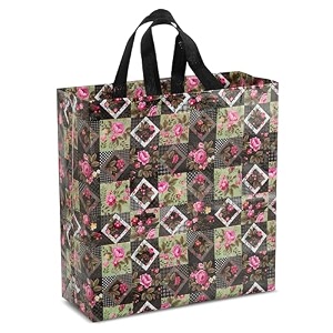 lavya large size pack of 10 pcs rose flower printed non-woven laminated fabric reusable eco-friendly party return gift bags large - 13x14x5 inch
