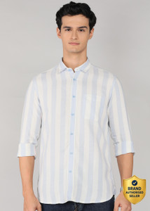 LAWMAN Men Striped Casual Light Blue Shirt