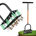 Lawn Aerator, Automatic Dirt and Leaf Clean Design, Heavy Duty Manual Lawn Aerator Tool with 15 Iron Spikes, Height Adjustable, Yard Grass Aerator for Lawn(Black with Orange)