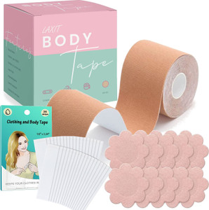 laxit boob tape 5m with 10 nipple cover pasties  36 fashion body tape for clothes cotton peel and stick bra petals