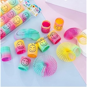 laxmi collection 50 pcs spring rainbow magic fidget mini coil springs toys for kids birthday return gifts for boys and girls in bulk multicolor pack of 50
