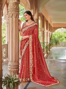 Laxmipati sarees Embroidered Striped Bollywood Silk Blend