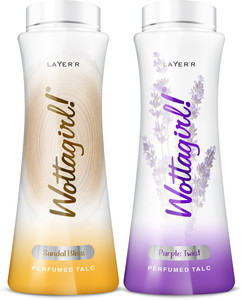 layerr wottagirl sandal bliss 100g  purple twist perfumed talc 100g combo