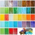 Layhit 36 Sheets Variety Stained Glass Sheets Pack 4 x 6 Inch Cathedral Art Glass Supplies Mosaic Tiles for Crafts Bright Color Iridescent for DIY Home(Colorful, Pure)