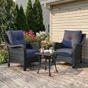 LayinSun 3 Piece Wicker Outdoor Furniture Set with 6-inch Comfy Cushions