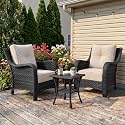 LayinSun 3 Piece Wicker Outdoor Furniture Set with 6-inch Comfy Cushions