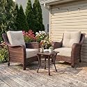 LayinSun 3 Piece Wicker Outdoor Furniture Set with 6-inch Comfy Cushions